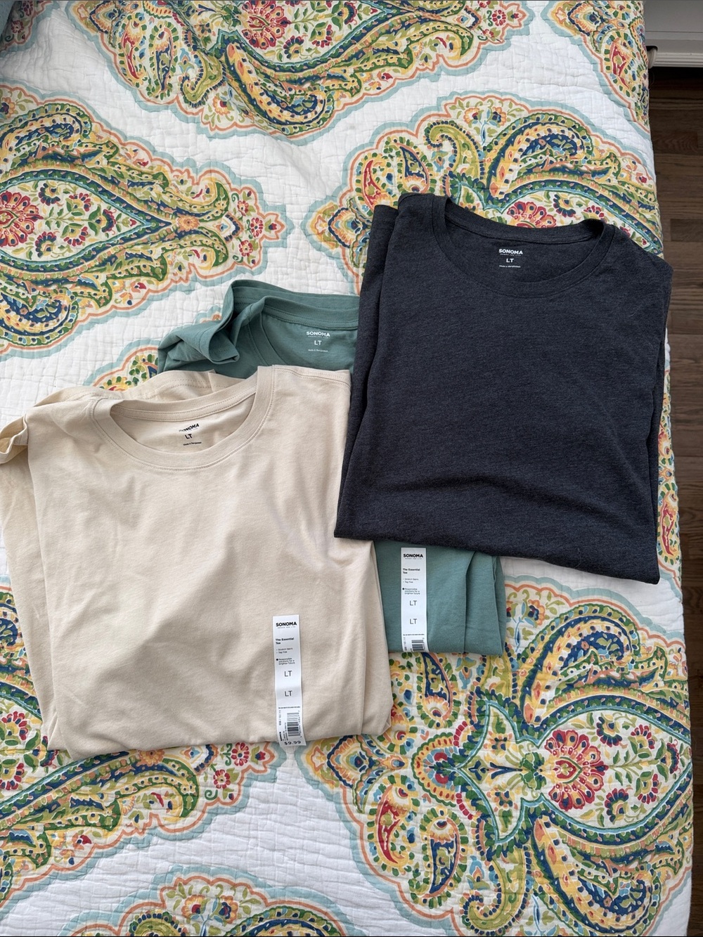 Sonoma Short Sleeve Tee Trio in Black, Sage Green, and Cream - 3 pack NWT